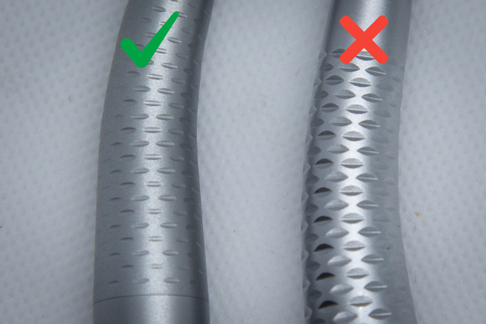 Eredeti és hamis W&H kézidarabtest összehasonlítása